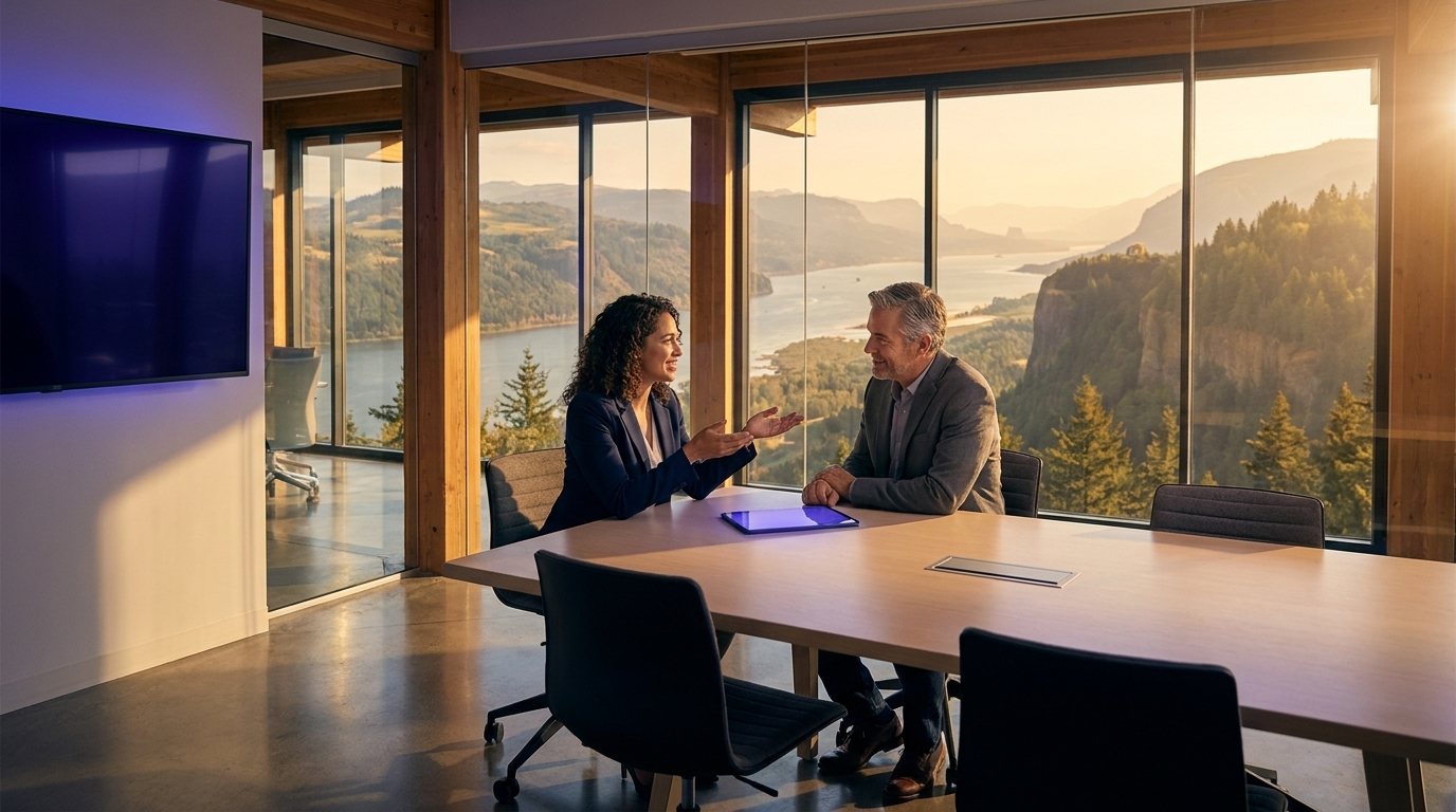 Two people working through a plan together